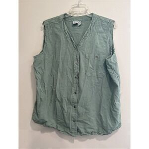 American‎ Weekend 22W Sage Green Cotton Sleeveless Button Front Blouse